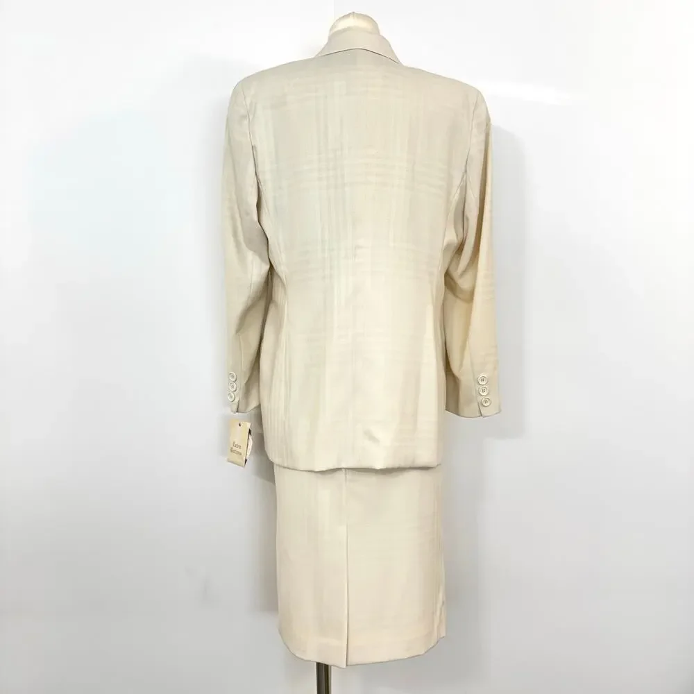 Christian Dior Suit 2pc Double Breasted Blazer and Skirt Cream 12 Vtg w/ Tags